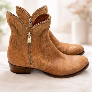 Pantanetti Italy Python Embossed Leather Ankle Boots 38 Tan Double Zip Designer